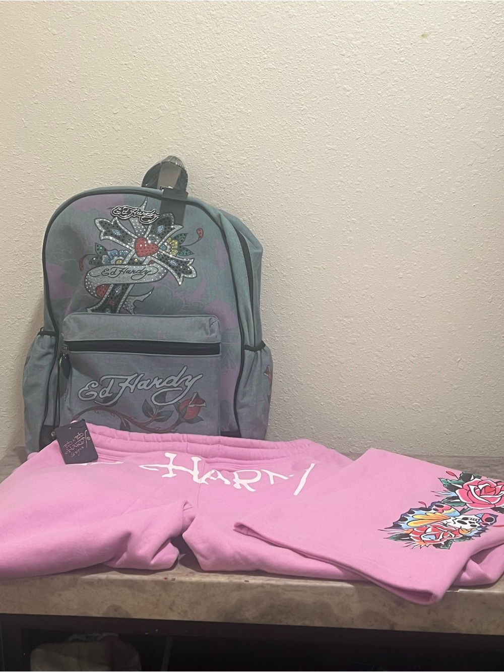 Ed Hardy Women Pink Sweatshirt with Colorful Tattoo-Style Floral Print
